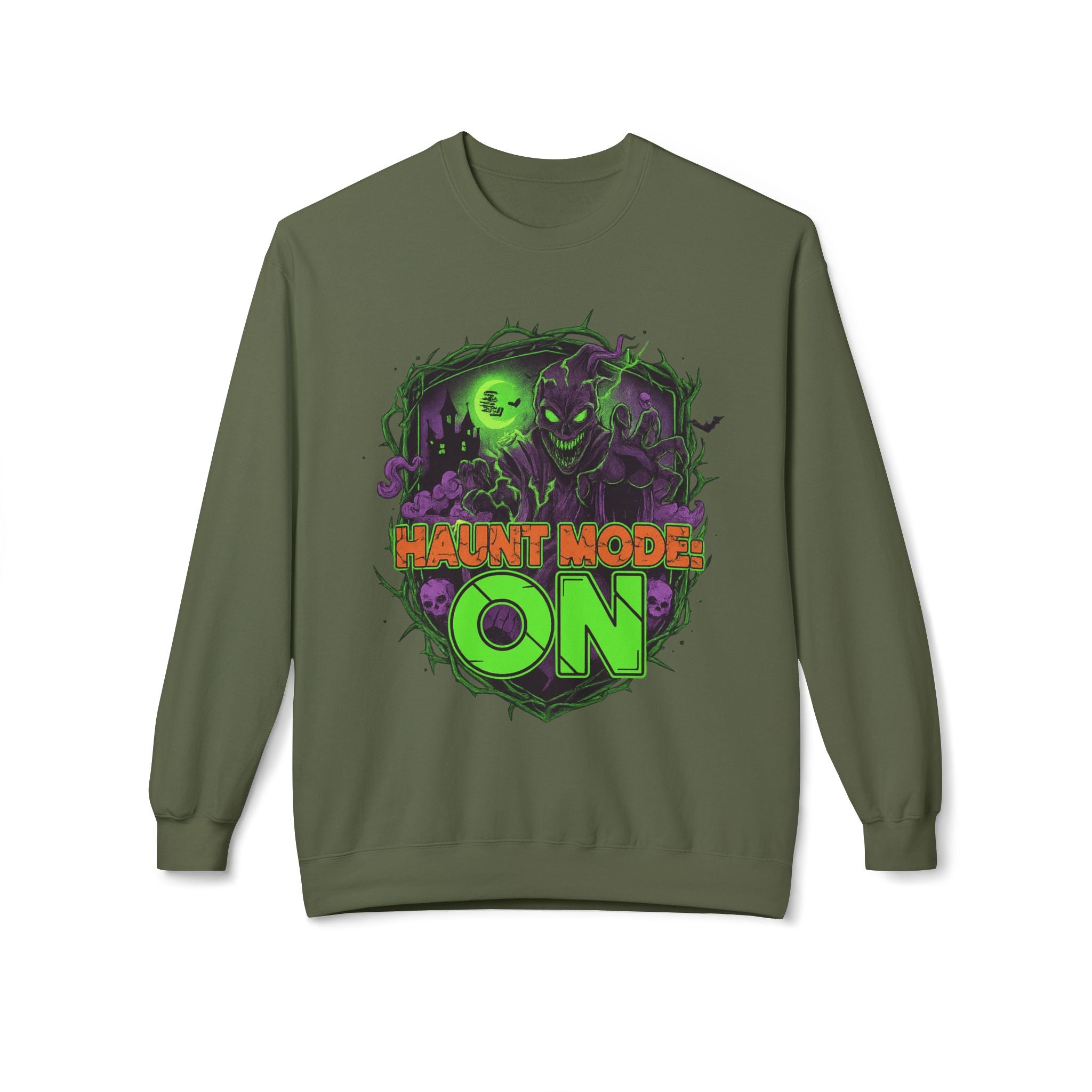 Haunt Mode ON 1 - Crewneck Unisex Sweatshirt - Cozy Halloween Apparel