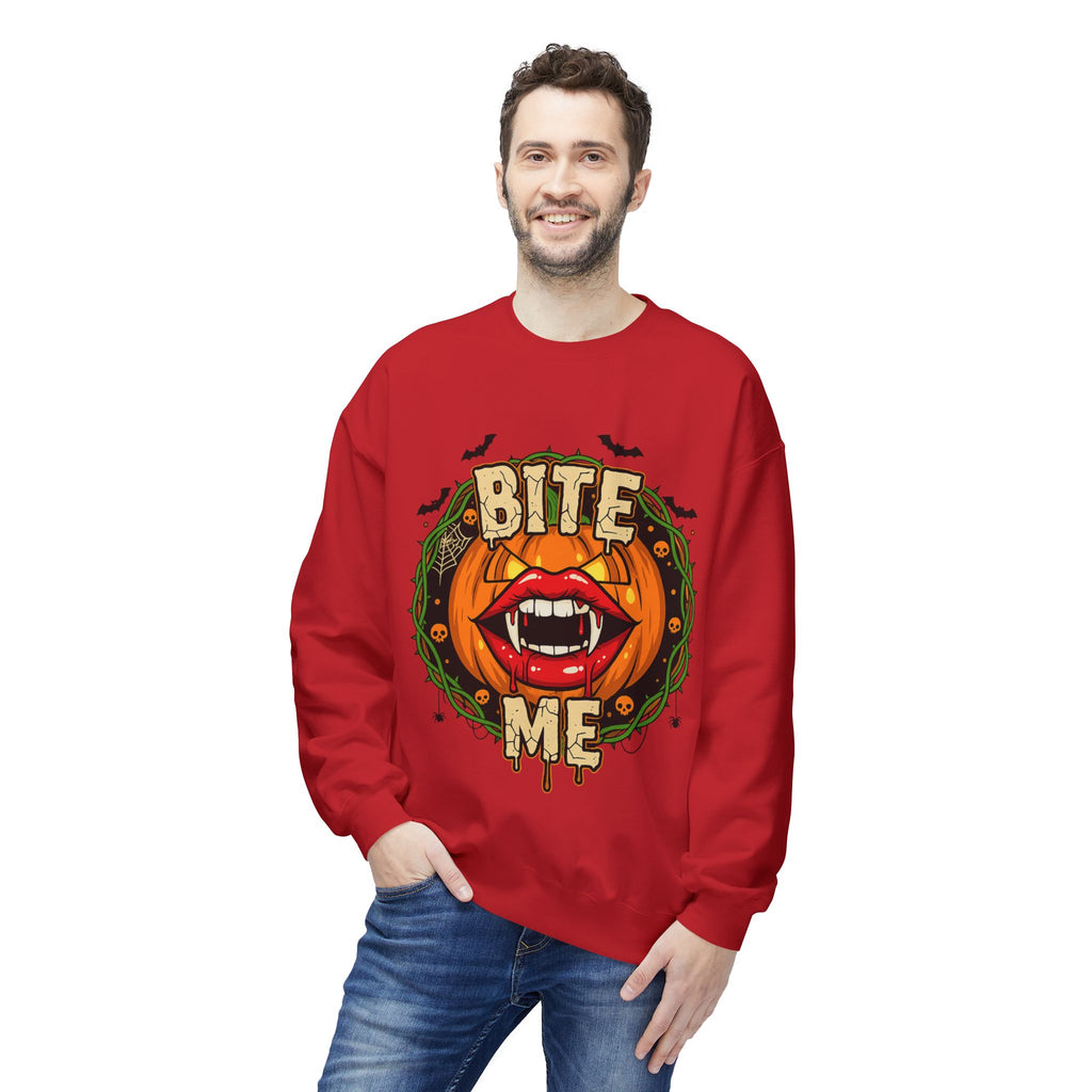 Bite Me 1 - Gothic Witch Crewneck Unisex Sweatshirt - Cozy Halloween Apparel