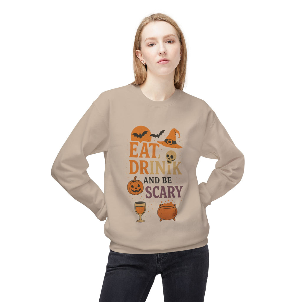 Eat, Drink, and Be Scary 1 - Crewneck Unisex Sweatshirt - Cozy Halloween Apparel