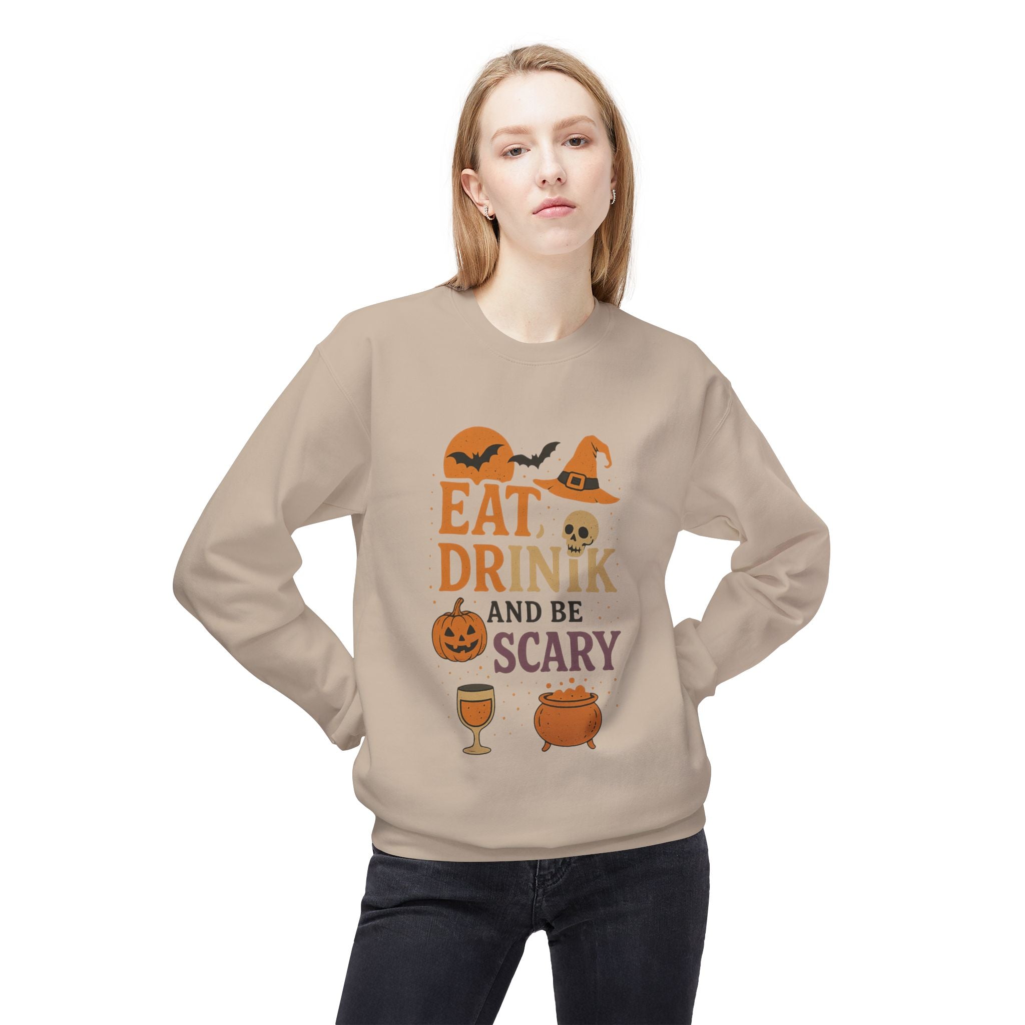 Eat, Drink, and Be Scary 1 - Crewneck Unisex Sweatshirt - Cozy Halloween Apparel