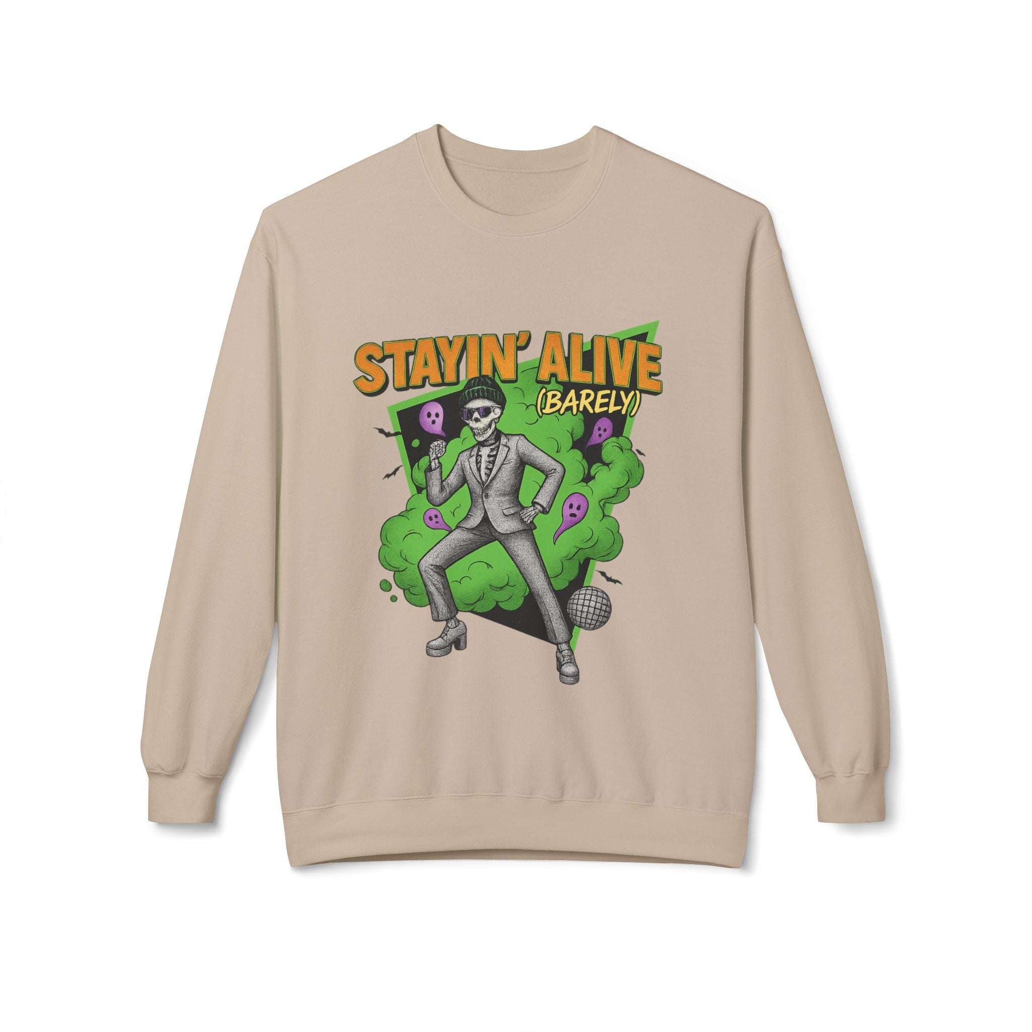 Stayin’ Alive (Barely) 2 - Crewneck Unisex Sweatshirt - Cozy Halloween Apparel