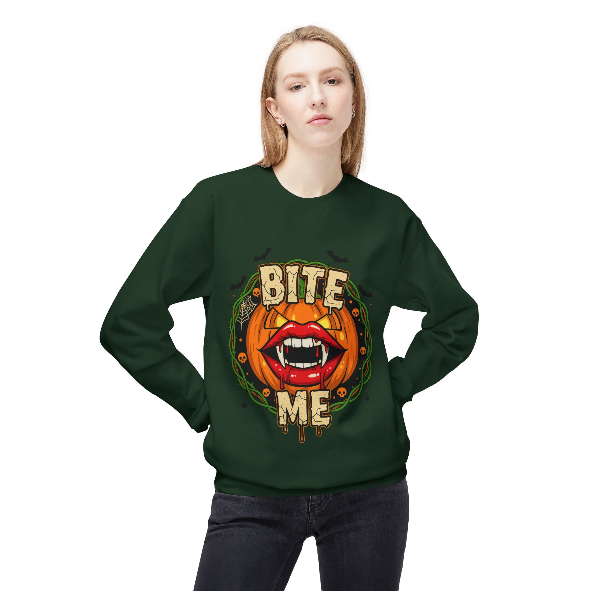 Bite Me 1 - Gothic Witch Crewneck Unisex Sweatshirt - Cozy Halloween Apparel