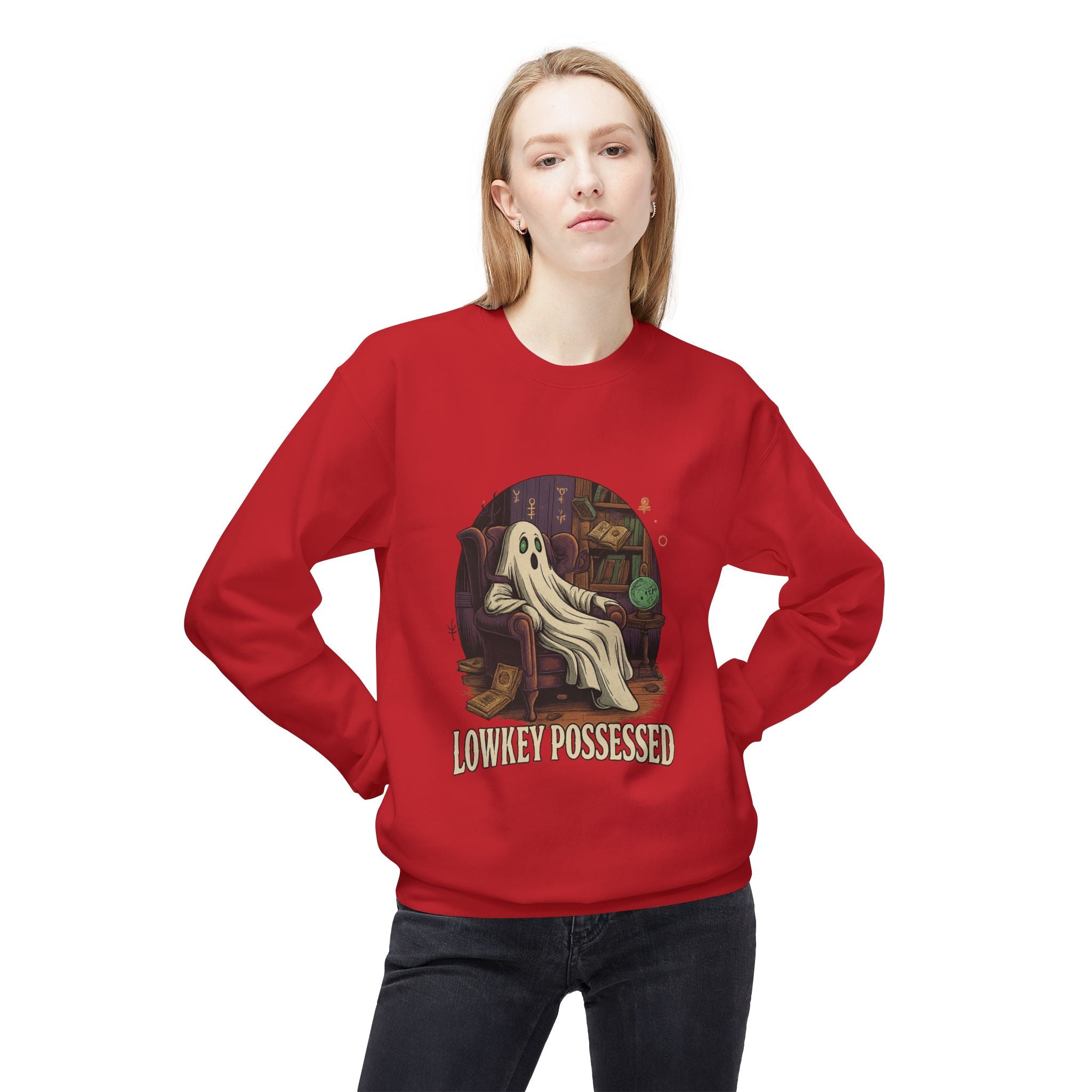 Lowkey Possessed 1 - Crewneck Unisex Sweatshirt - Cozy Halloween Apparel