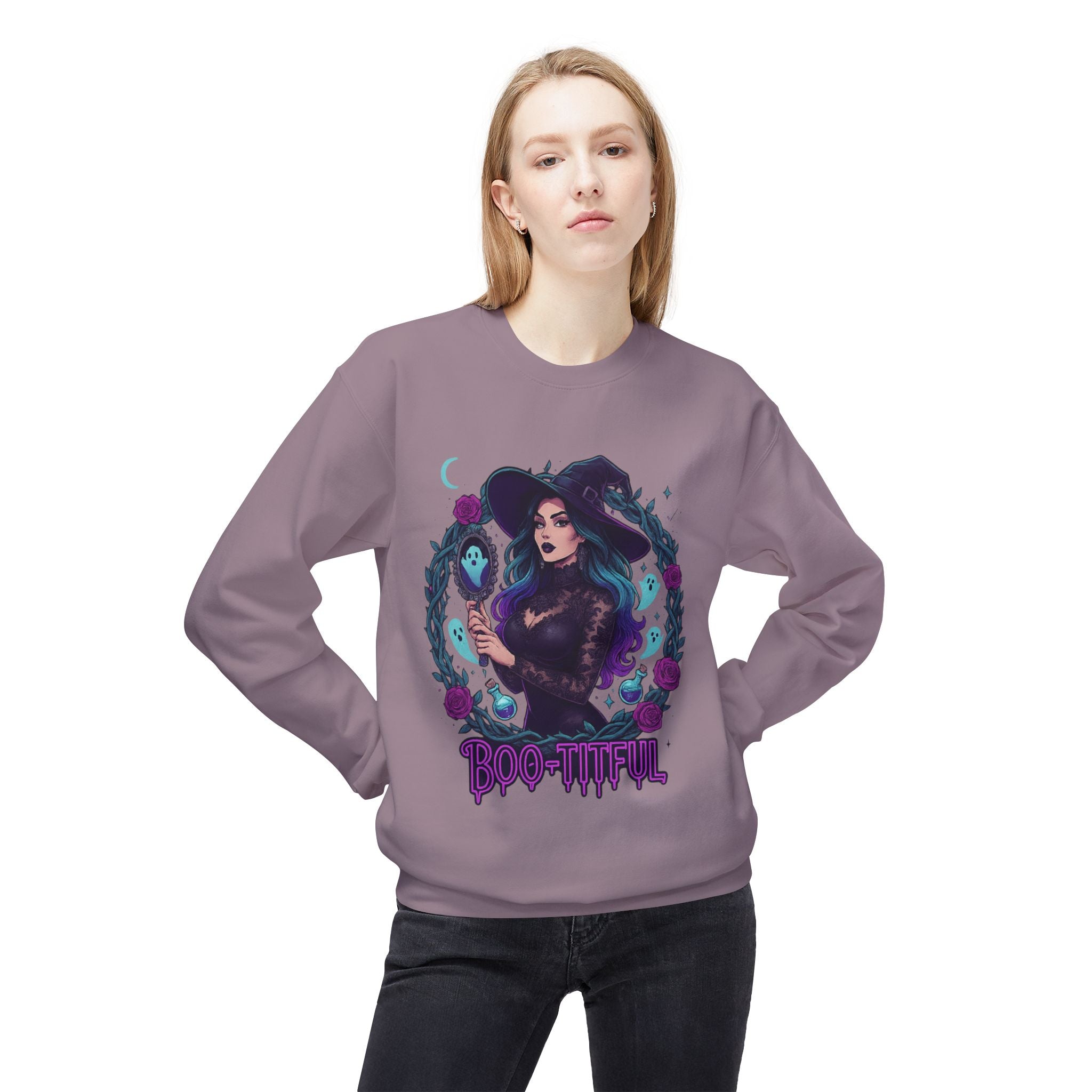 Boo-tiful - Gothic Witch Crewneck Unisex Sweatshirt - Cozy Halloween Apparel