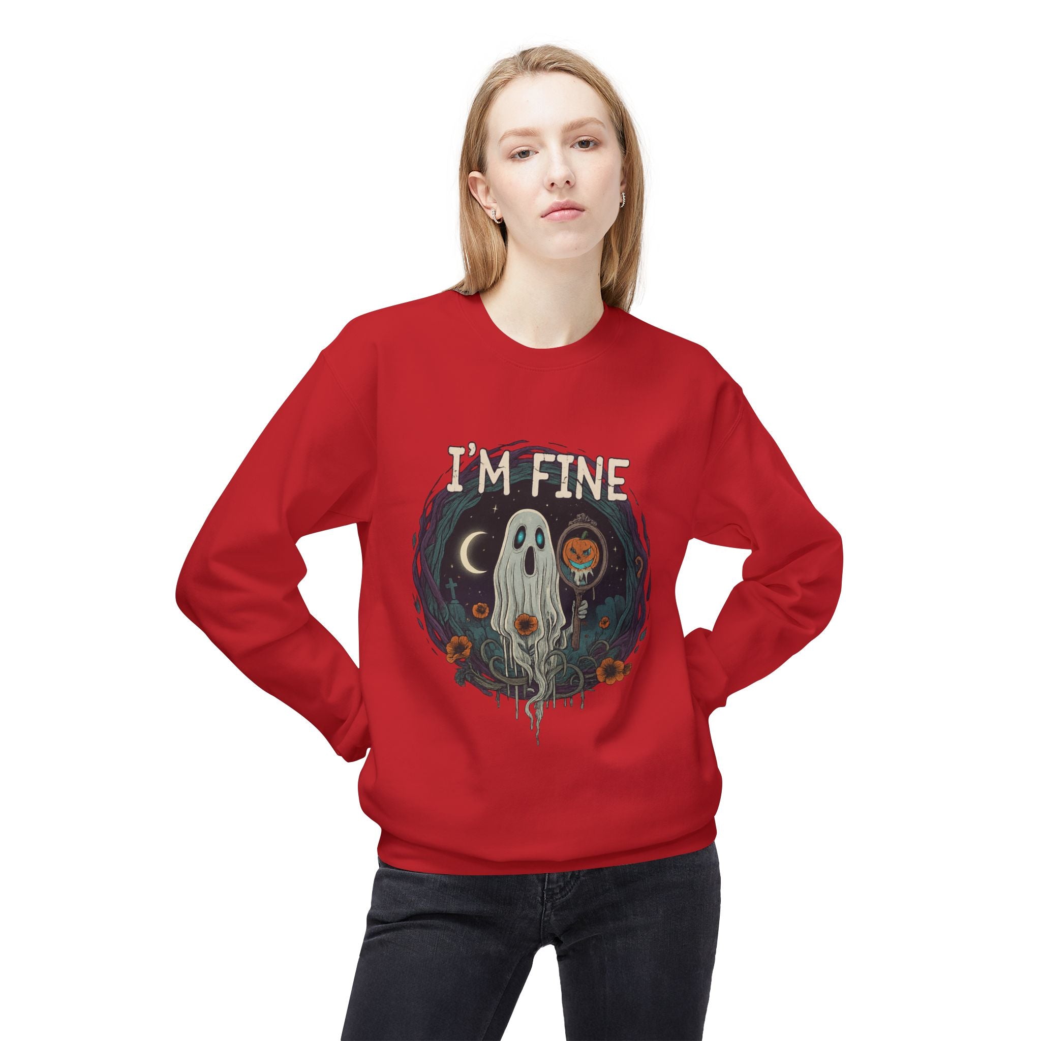 I'm Fine 2 - Crewneck Unisex Sweatshirt - Cozy Halloween Apparel
