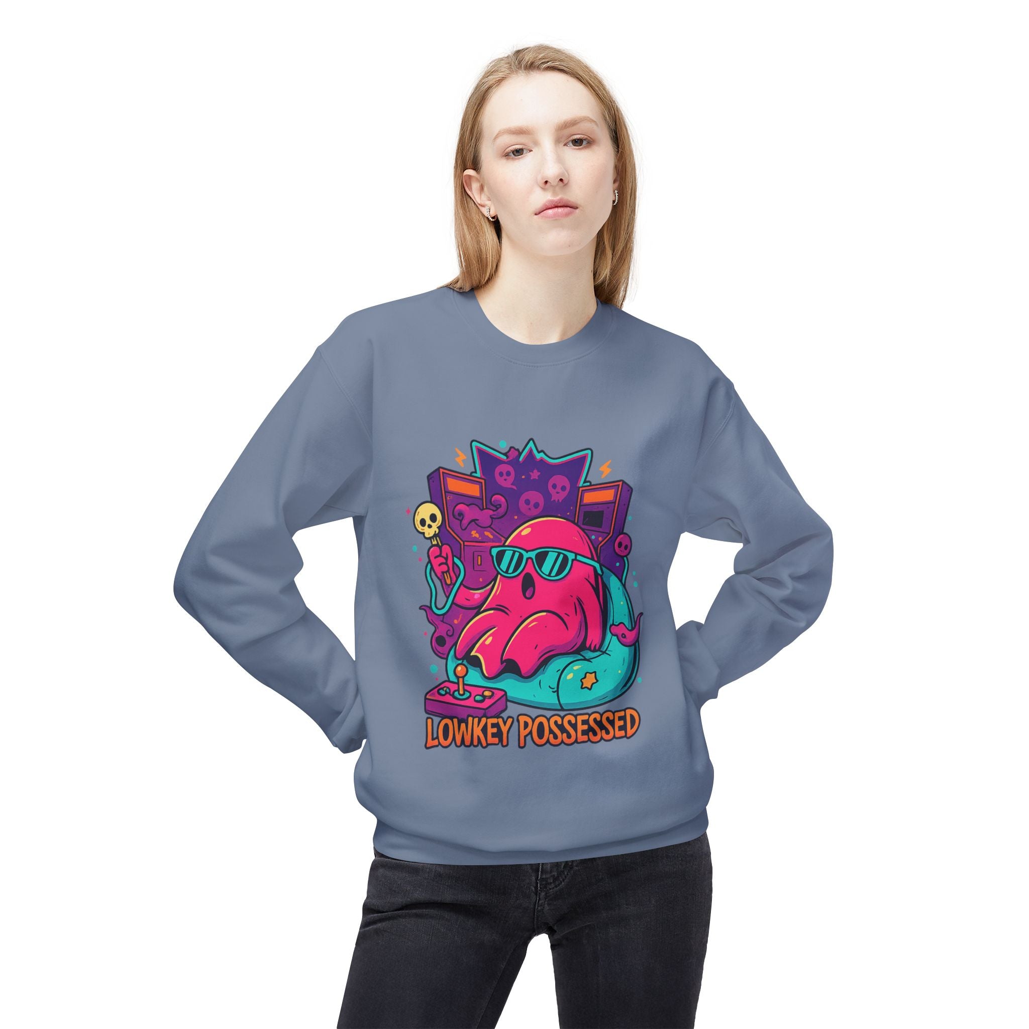 Lowkey Possessed 2 - Crewneck Unisex Sweatshirt - Cozy Halloween Apparel