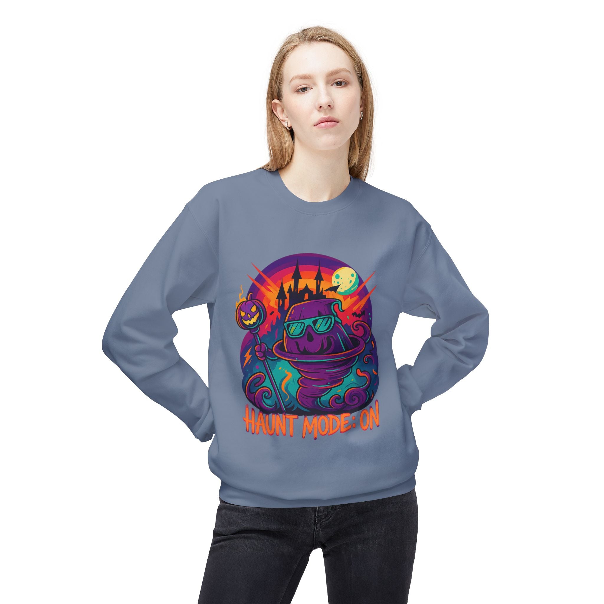 Haunt Mode ON 4 - Crewneck Unisex Sweatshirt - Cozy Halloween Apparel