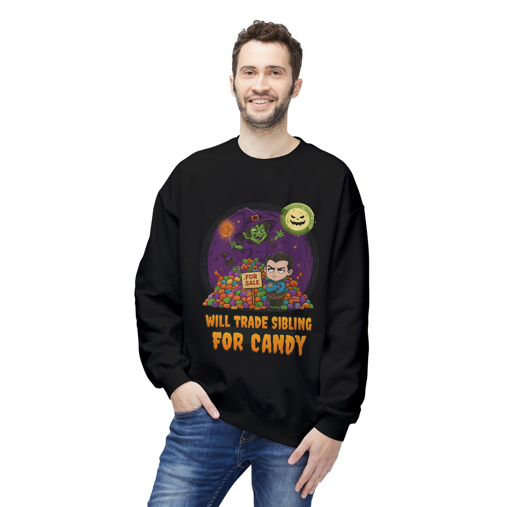 Will Trade Sibling for Candy 2 - Crewneck Unisex Sweatshirt - Cozy Halloween Apparel