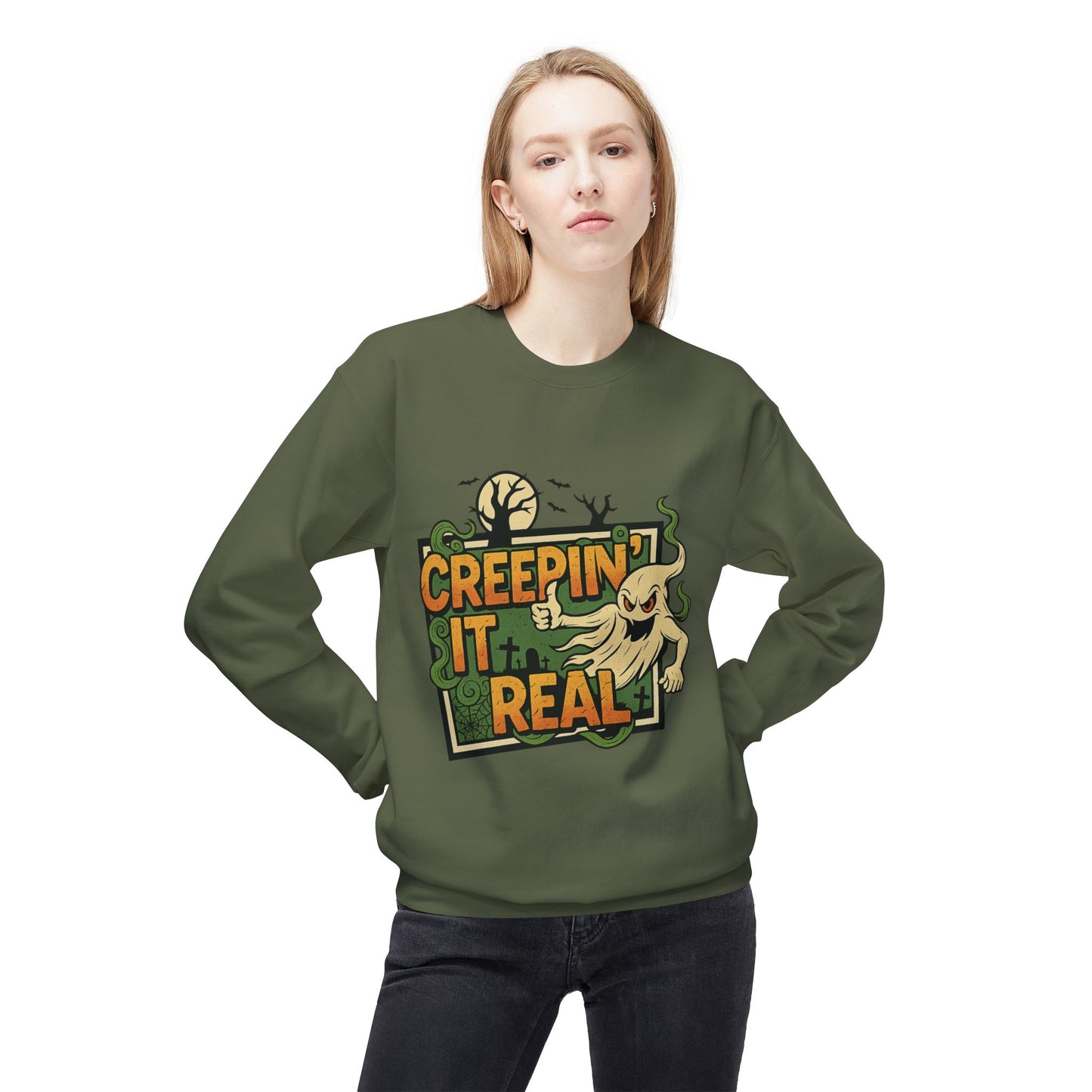 Creepin’ It Real 1- Crewneck Unisex Sweatshirt - Cozy Halloween Apparel