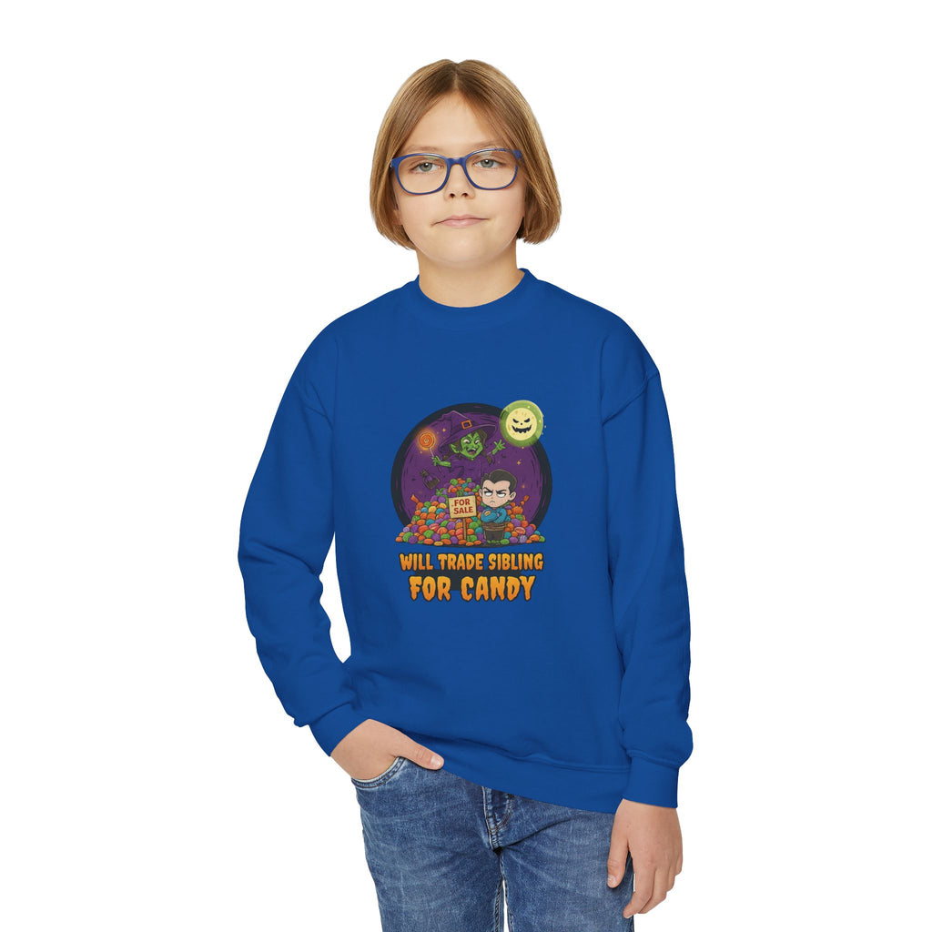 Will Trade Sibling for Candy 2, Fun Halloween Sweatshirt, Cute Kids Sweatshirt
