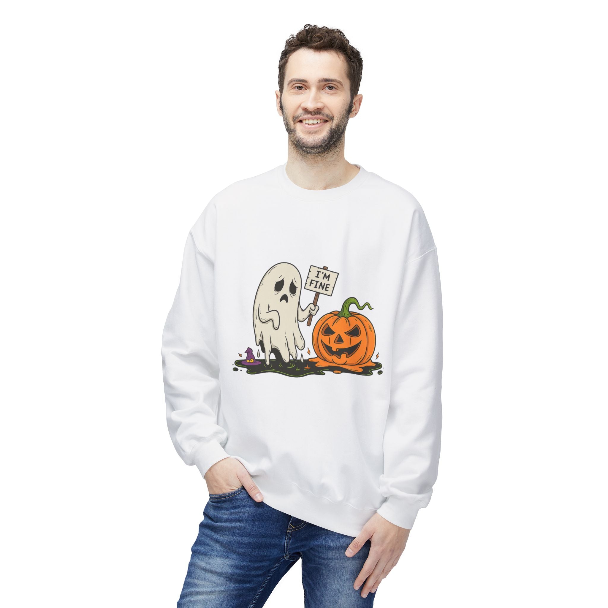 I'm Fine 1 - Crewneck Unisex Sweatshirt - Cozy Halloween Apparel