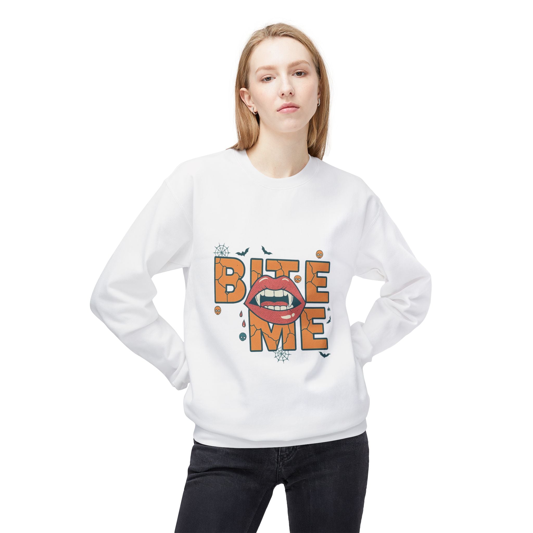 Bite Me 1- Crewneck Unisex Sweatshirt - Cozy Halloween Apparel