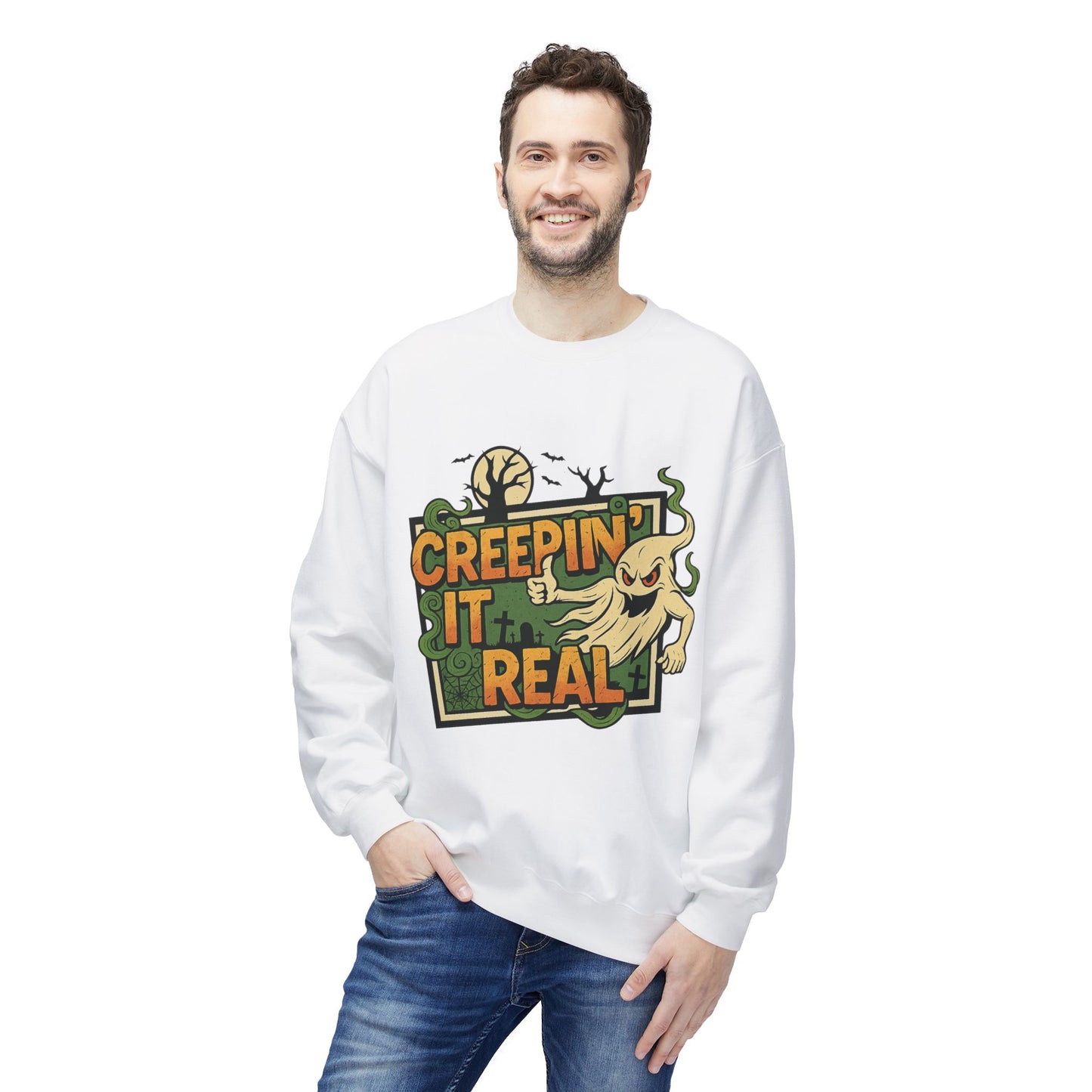 Creepin’ It Real 1- Crewneck Unisex Sweatshirt - Cozy Halloween Apparel