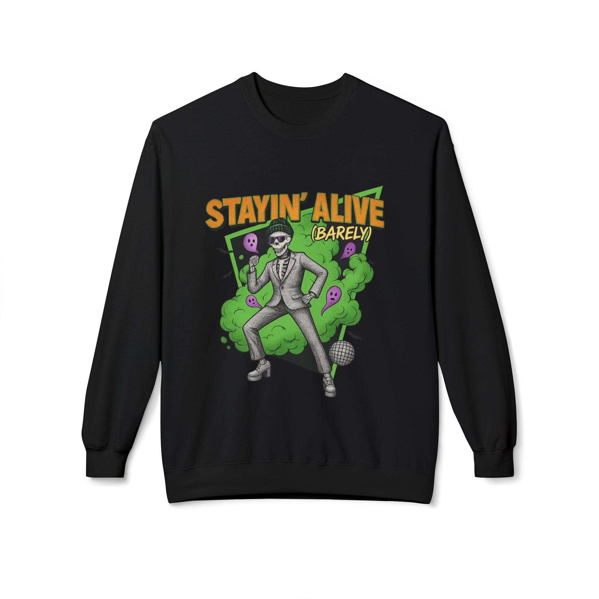 Stayin’ Alive (Barely) 2 - Crewneck Unisex Sweatshirt - Cozy Halloween Apparel