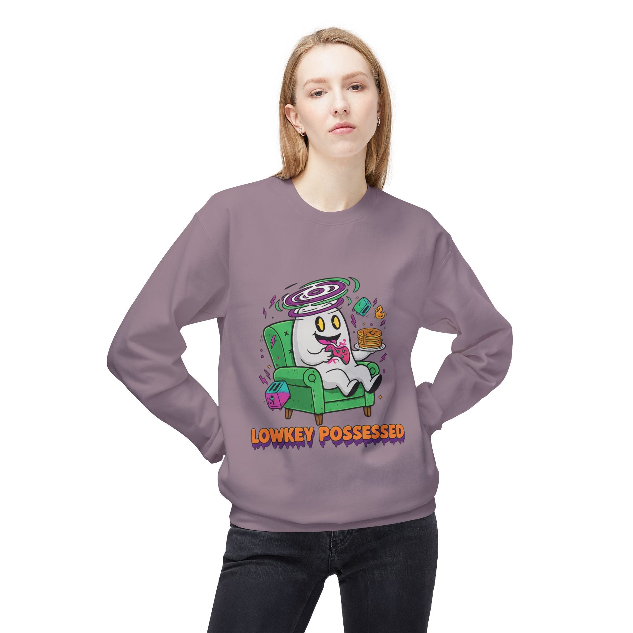 Lowkey Possessed 4 - Crewneck Unisex Sweatshirt - Cozy Halloween Apparel