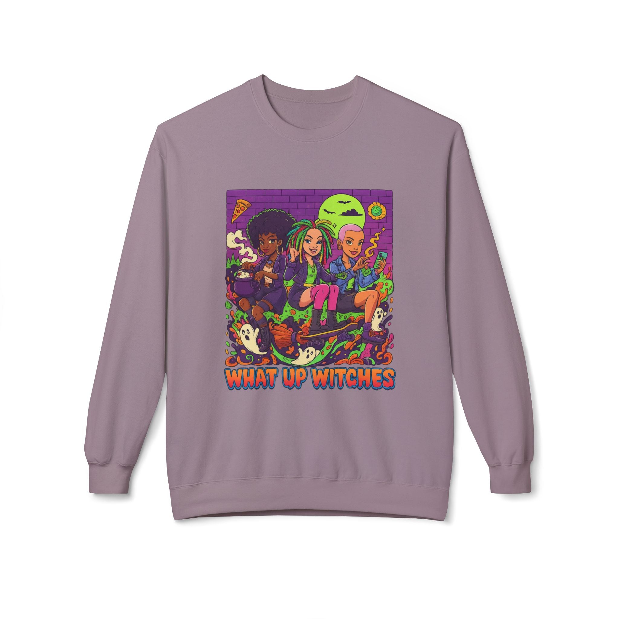 What Up Witches 1 - Crewneck Unisex Sweatshirt - Cozy Halloween Apparel