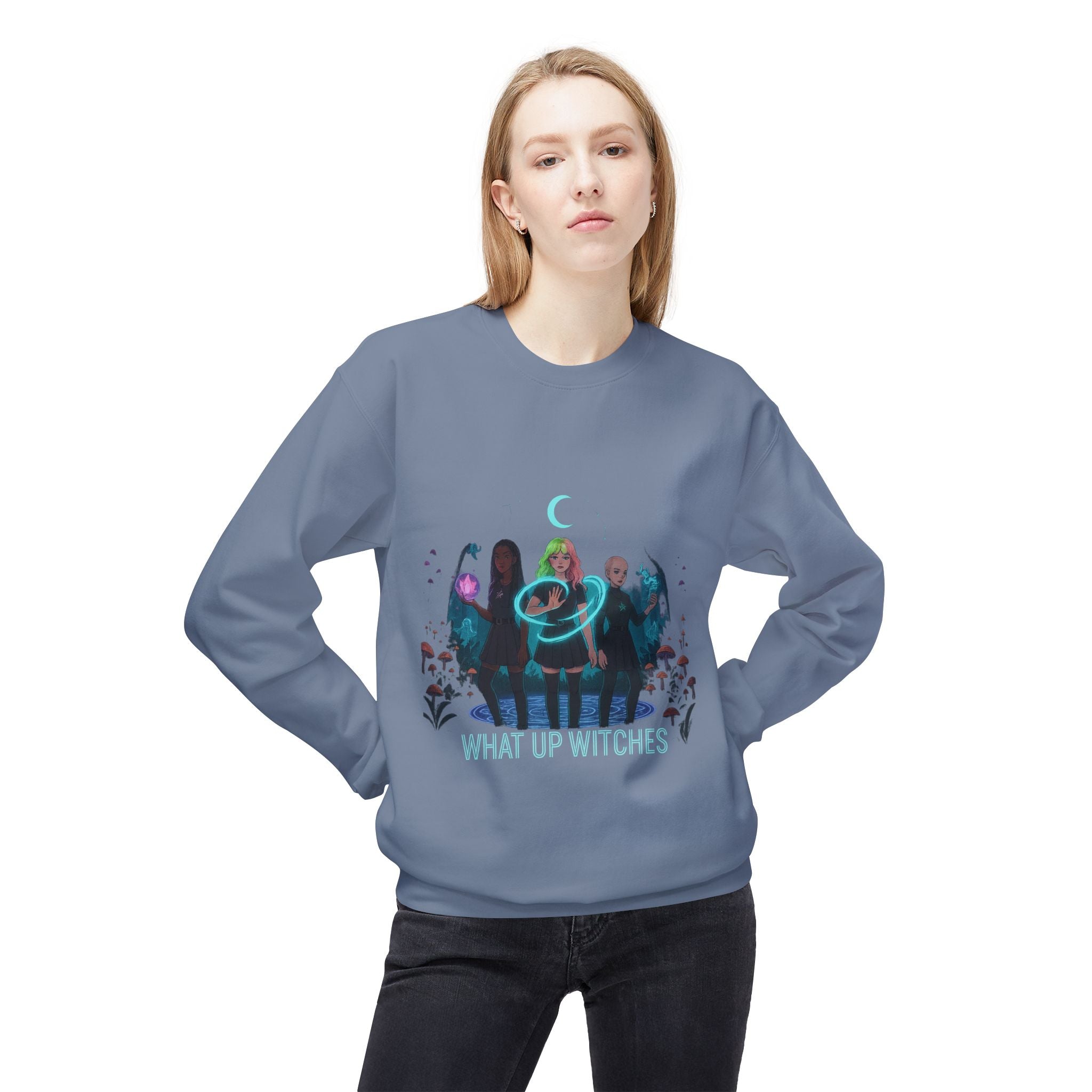 What Up Witches 3 - Crewneck Unisex Sweatshirt - Cozy Halloween Apparel