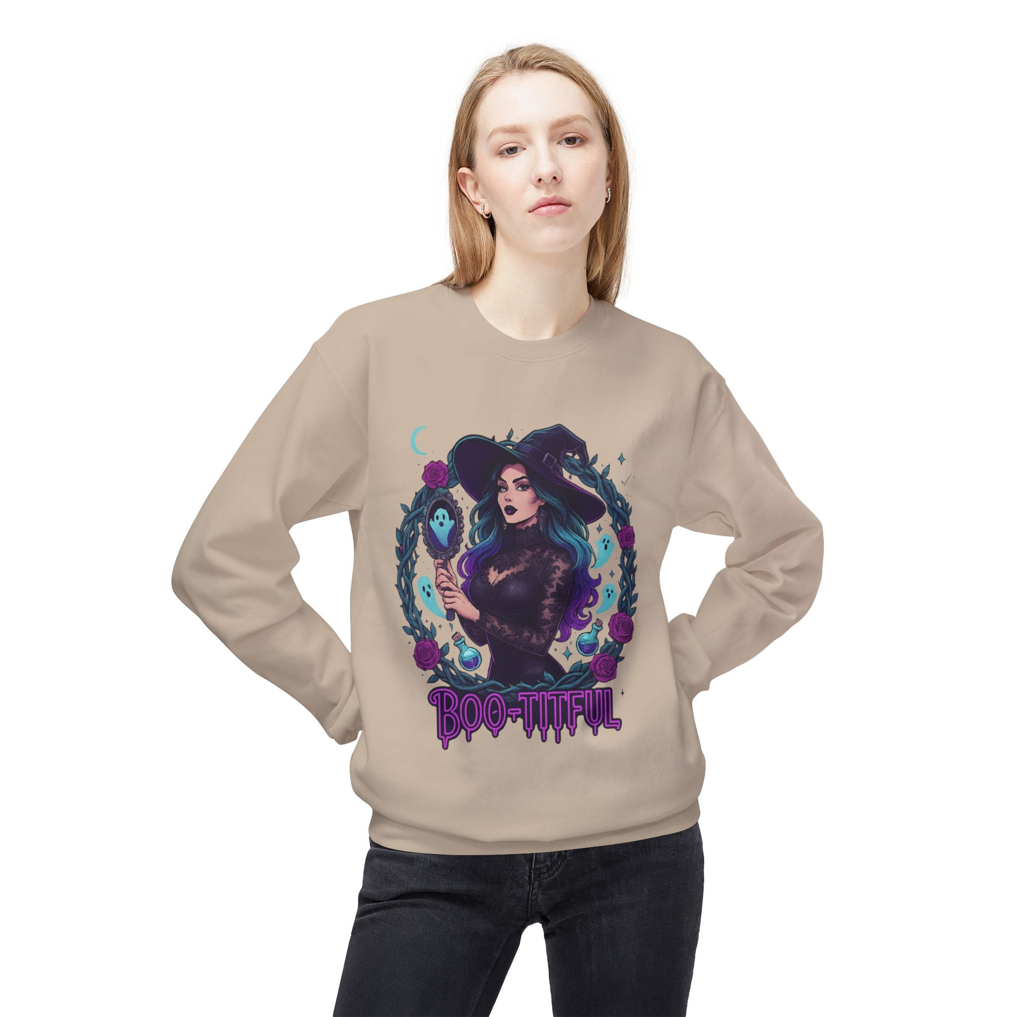 Boo-tiful - Gothic Witch Crewneck Unisex Sweatshirt - Cozy Halloween Apparel
