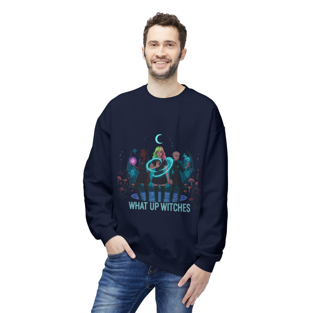 What Up Witches 3 - Crewneck Unisex Sweatshirt - Cozy Halloween Apparel