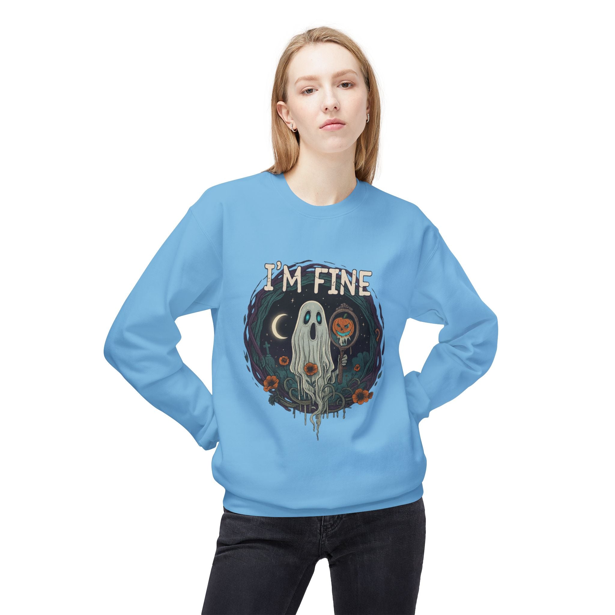 I'm Fine 2 - Crewneck Unisex Sweatshirt - Cozy Halloween Apparel