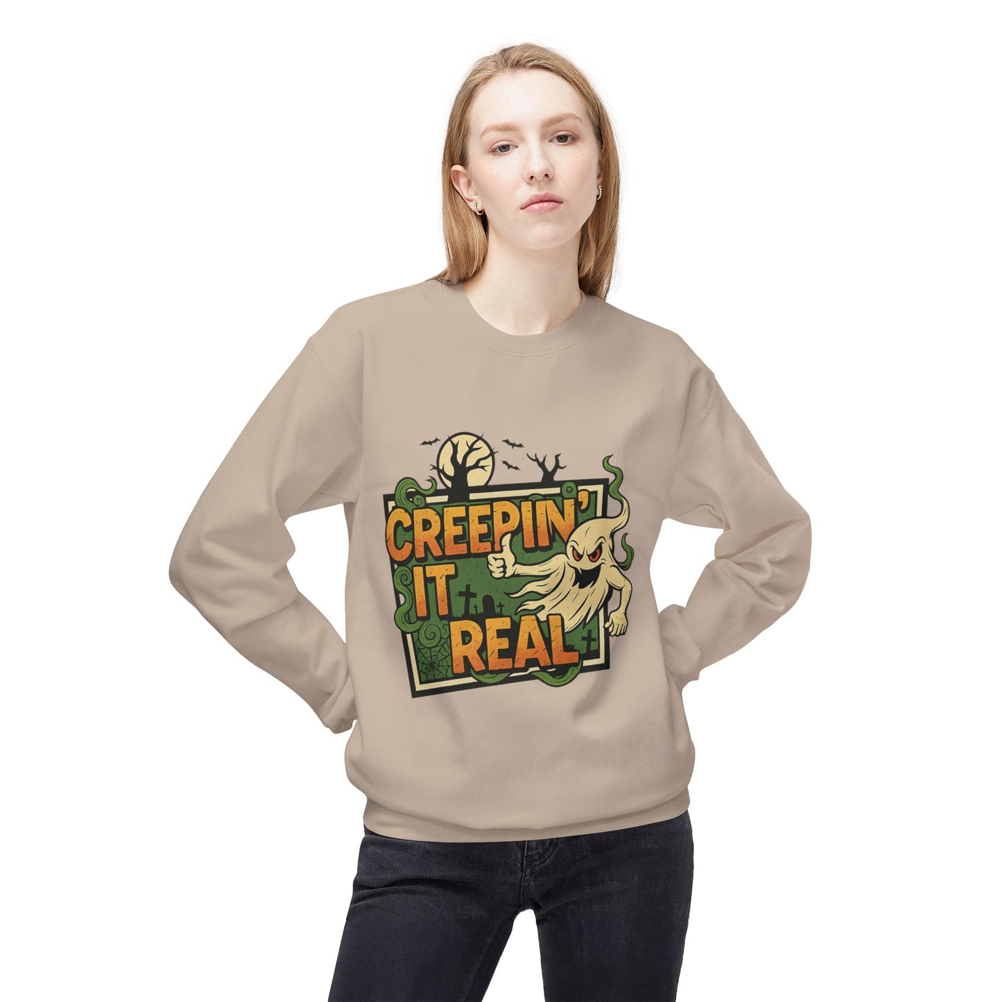 Creepin’ It Real 1- Crewneck Unisex Sweatshirt - Cozy Halloween Apparel
