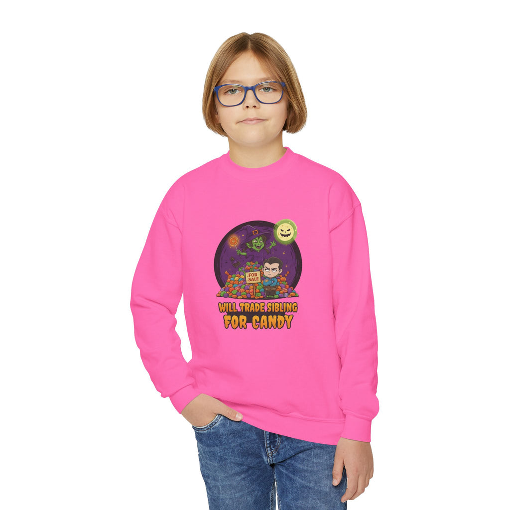 Will Trade Sibling for Candy 2, Fun Halloween Sweatshirt, Cute Kids Sweatshirt