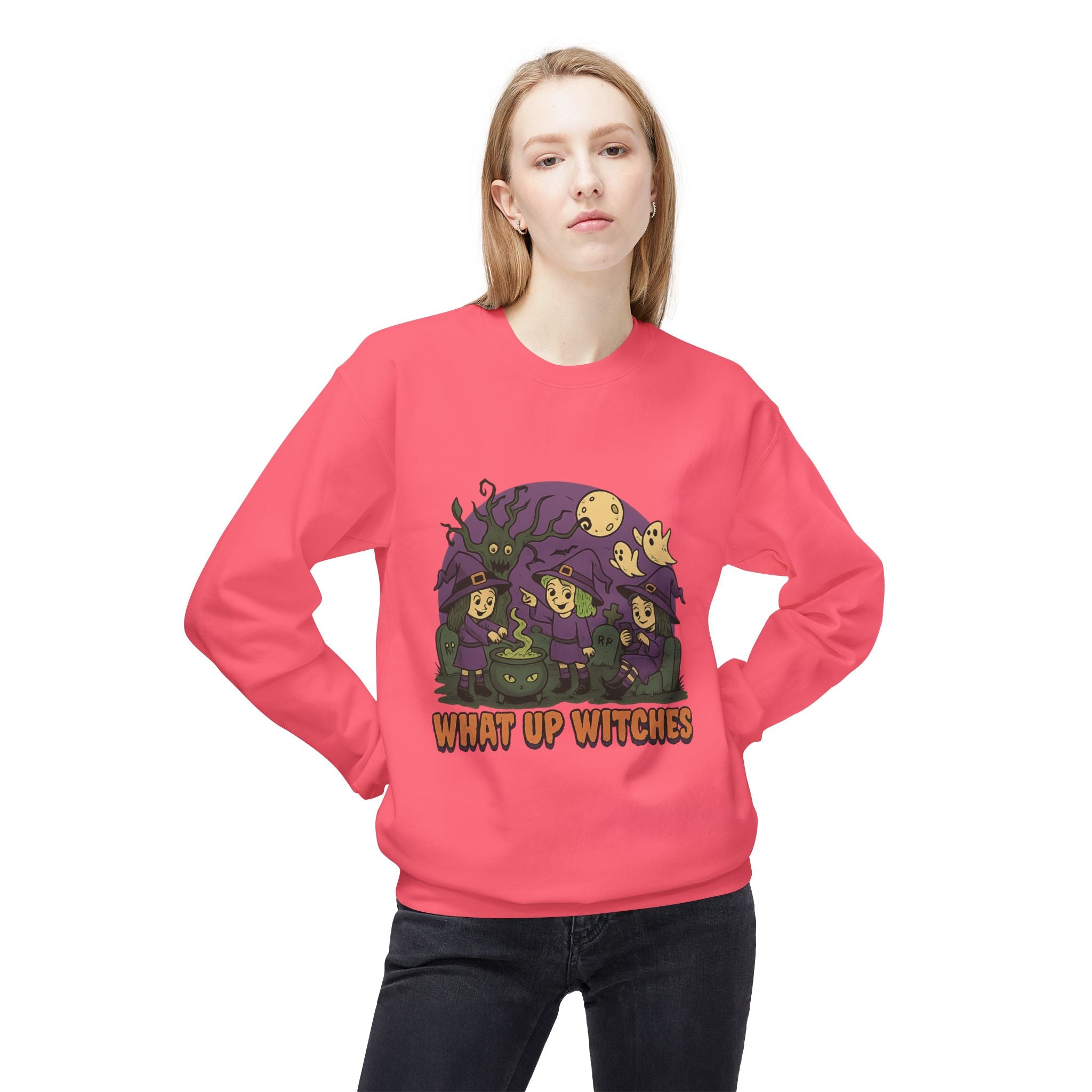 What Up Witches 2.2 - Crewneck Unisex Sweatshirt - Cozy Halloween Apparel