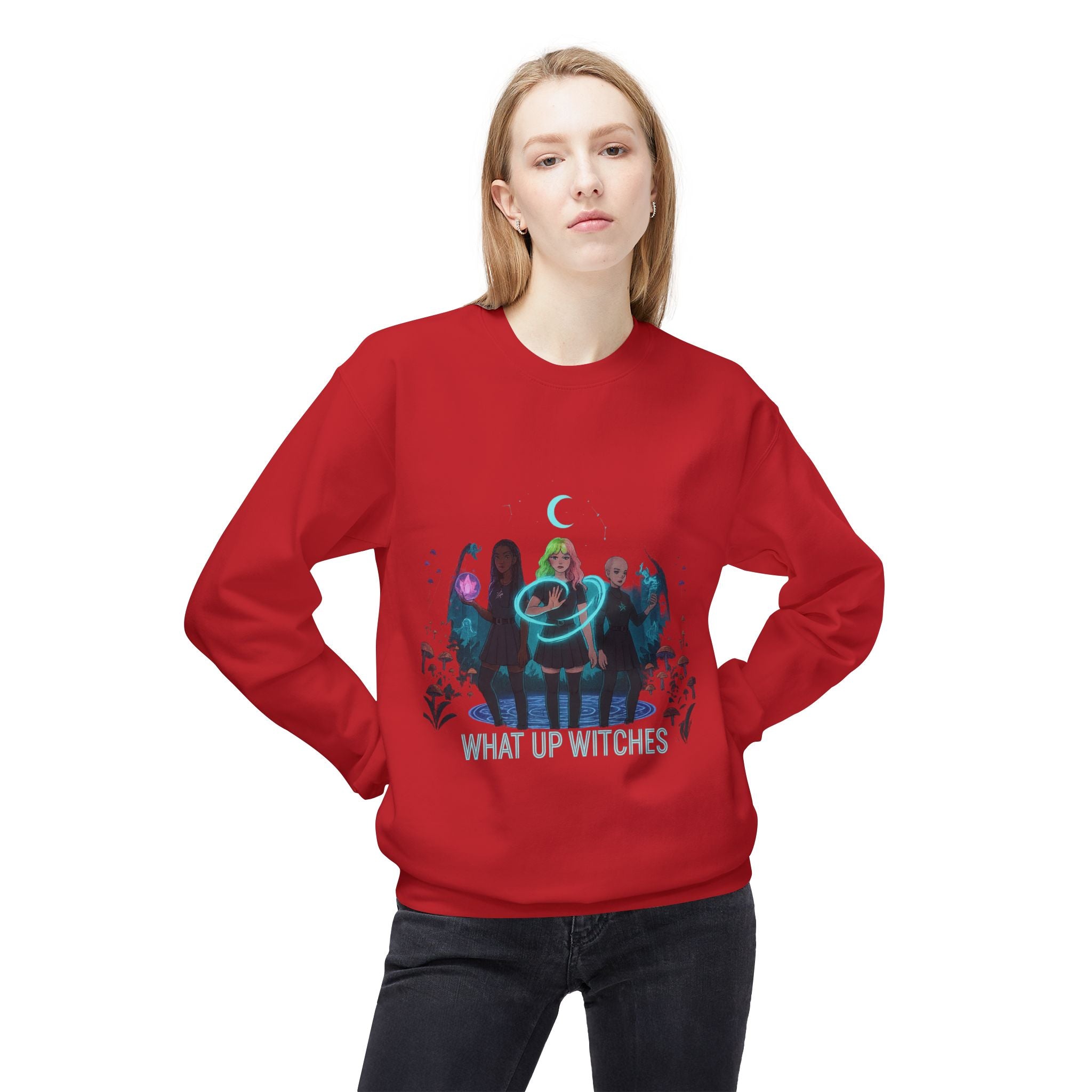 What Up Witches 3 - Crewneck Unisex Sweatshirt - Cozy Halloween Apparel
