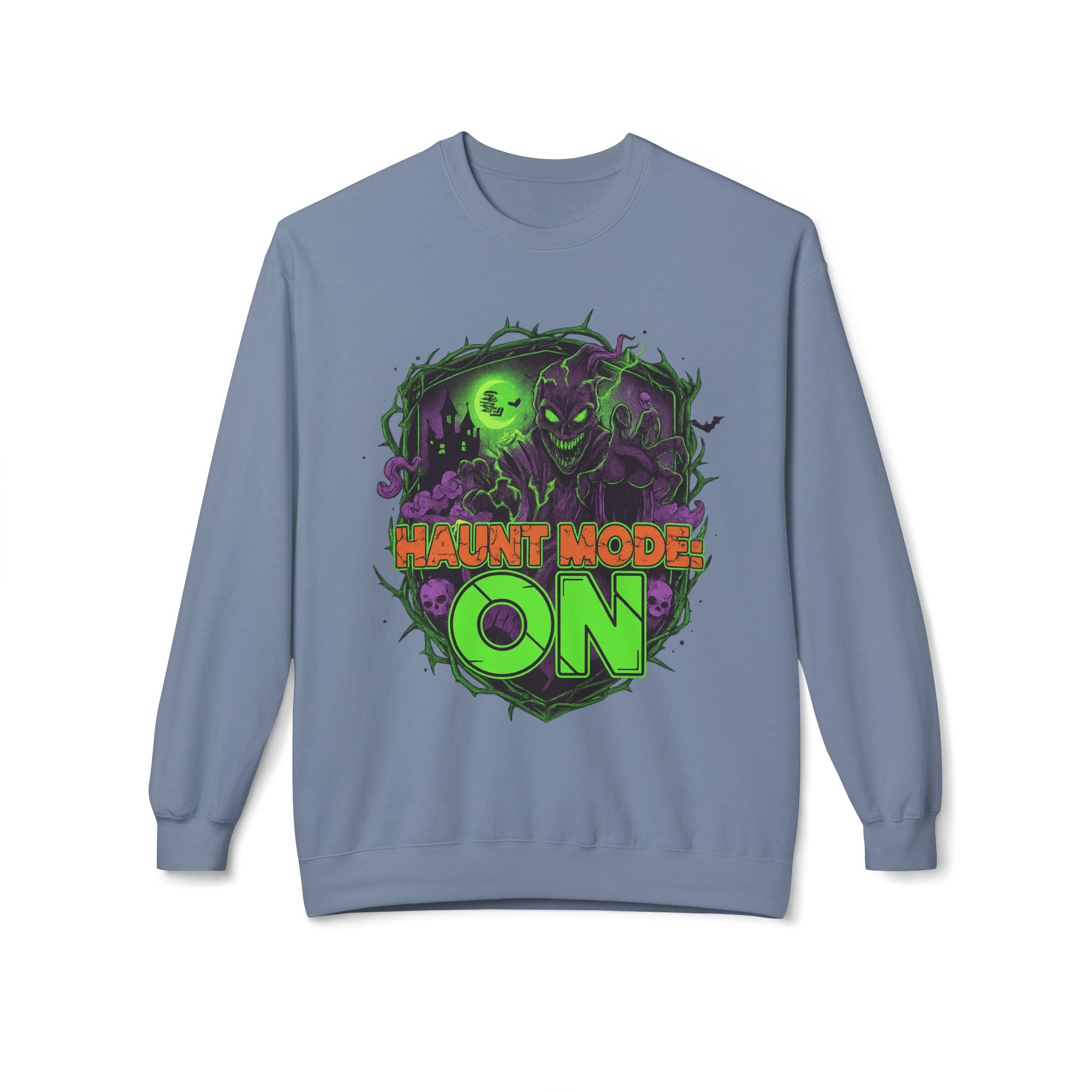 Haunt Mode ON 1 - Crewneck Unisex Sweatshirt - Cozy Halloween Apparel