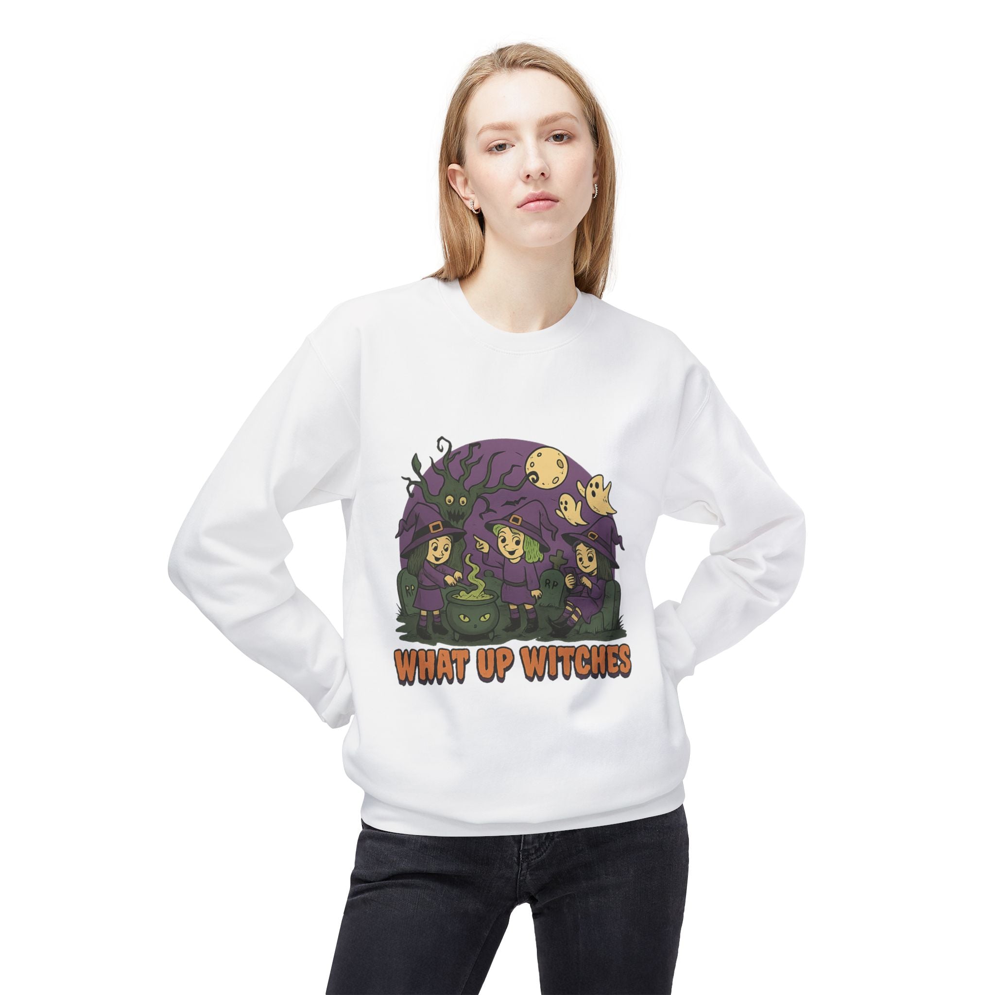 What Up Witches 2.2 - Crewneck Unisex Sweatshirt - Cozy Halloween Apparel