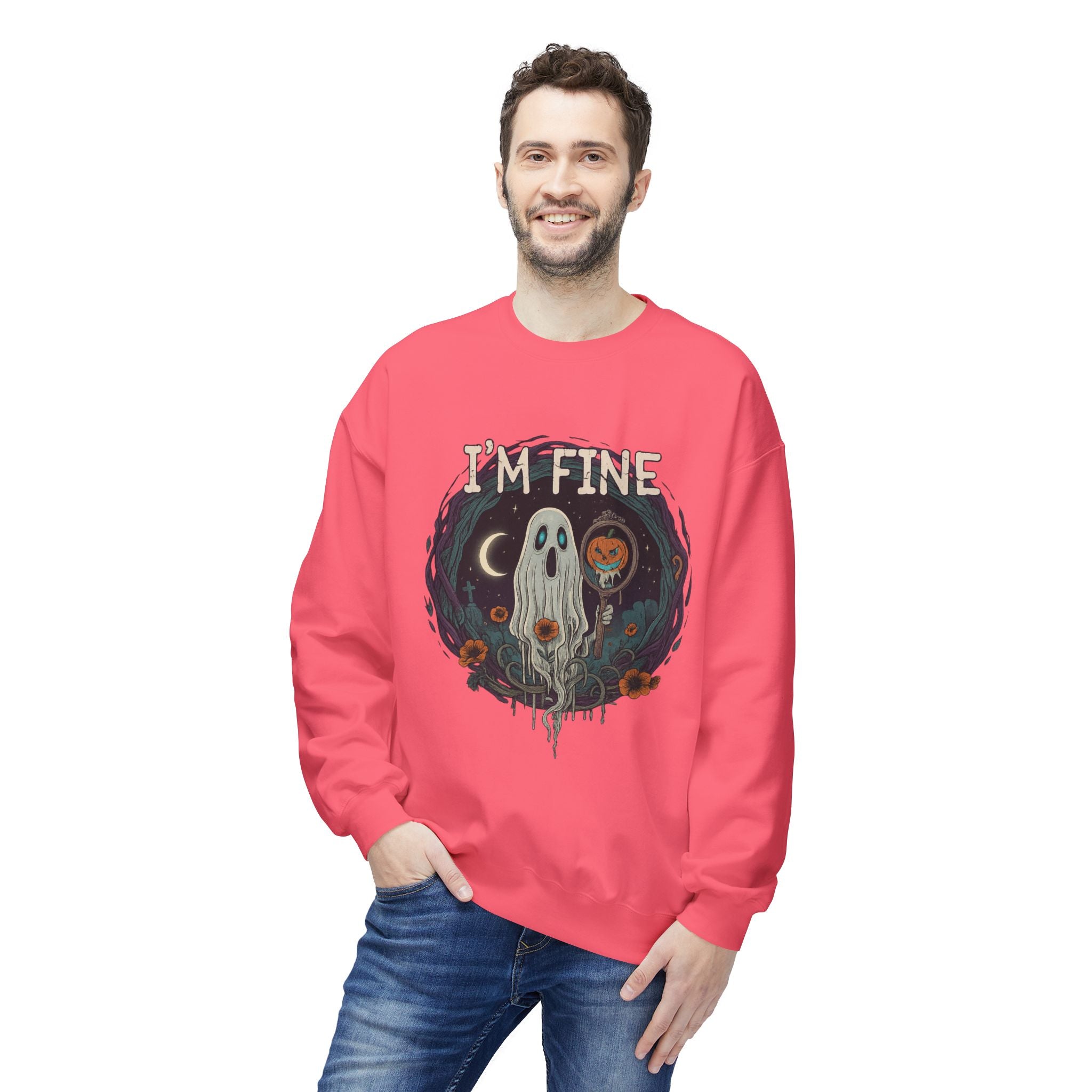 I'm Fine 2 - Crewneck Unisex Sweatshirt - Cozy Halloween Apparel