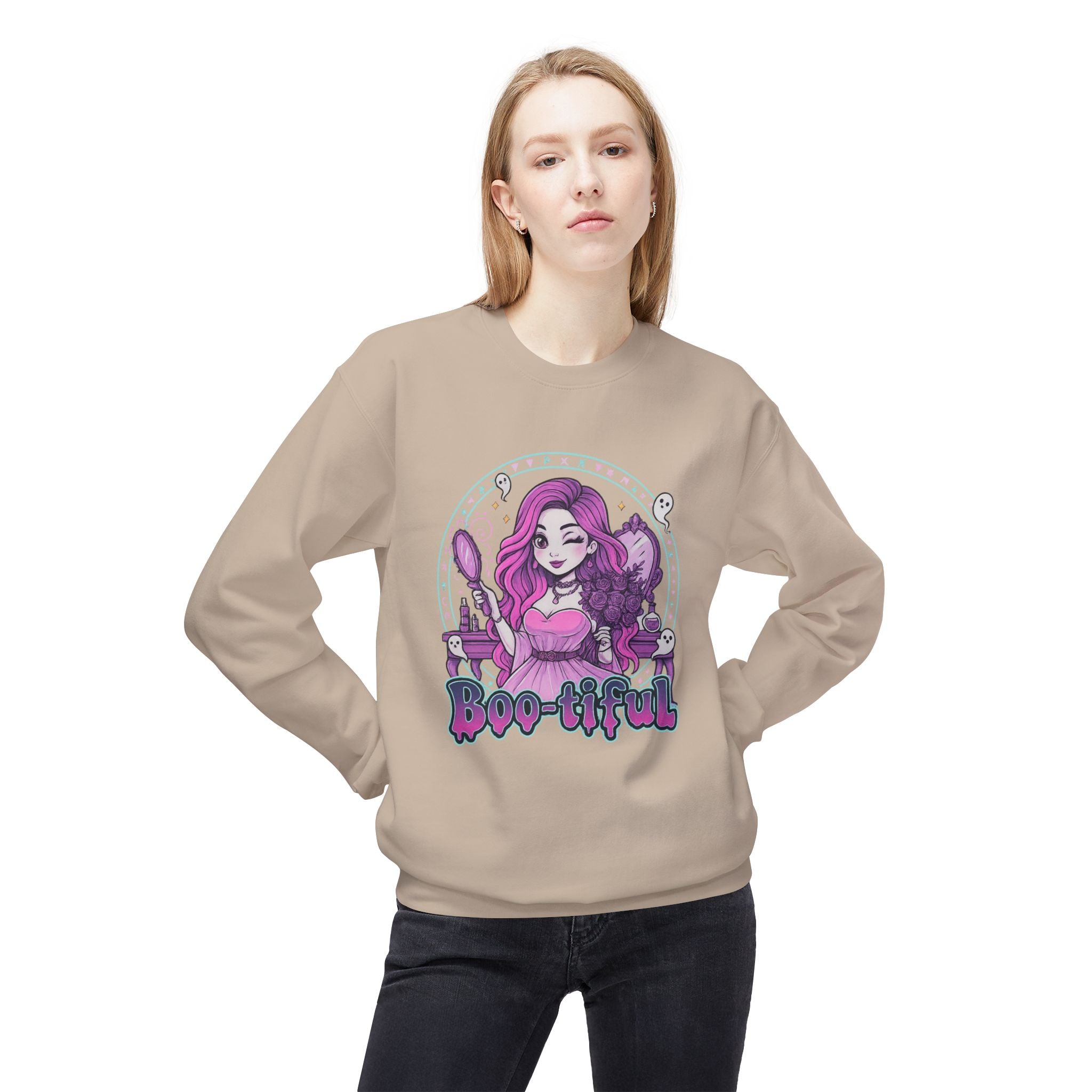 Boo-tiful 3- Gothic Witch Crewneck Unisex Sweatshirt - Cozy Halloween Apparel
