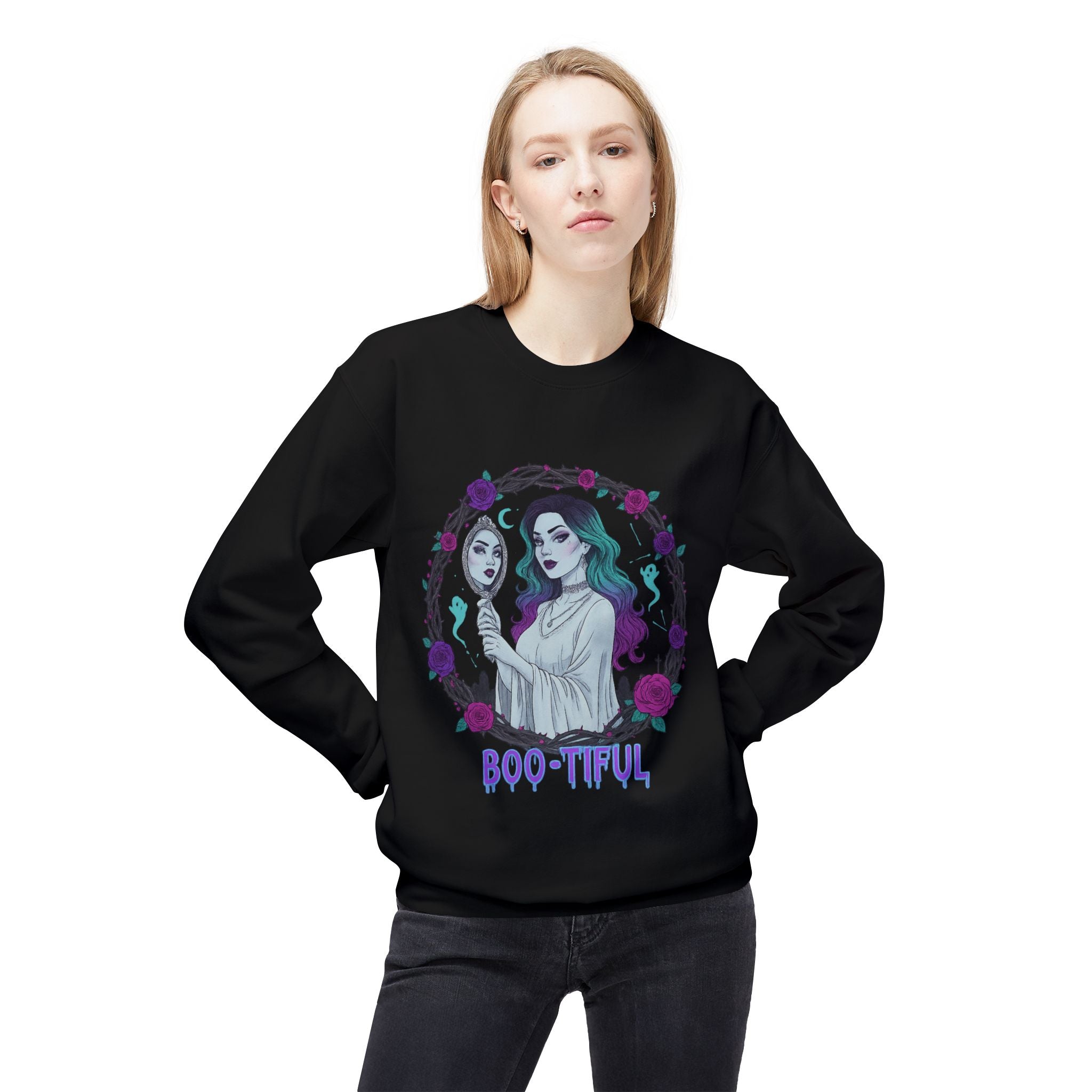 Boo-tiful - Gothic Witch Crewneck Unisex Sweatshirt - Cozy Halloween Apparel