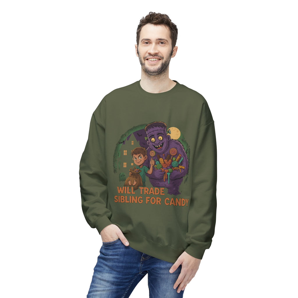 Will Trade Sibling for Candy 1 - Crewneck Unisex Sweatshirt - Cozy Halloween Apparel