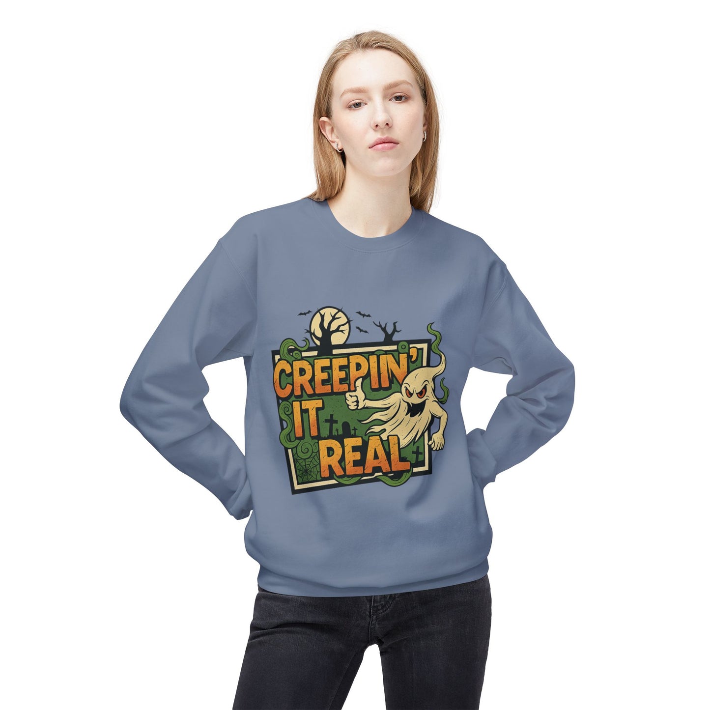 Creepin’ It Real 1- Crewneck Unisex Sweatshirt - Cozy Halloween Apparel