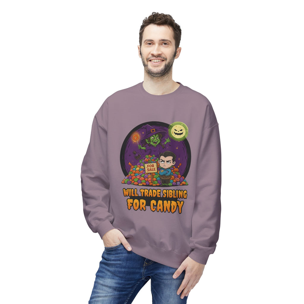 Will Trade Sibling for Candy 2 - Crewneck Unisex Sweatshirt - Cozy Halloween Apparel