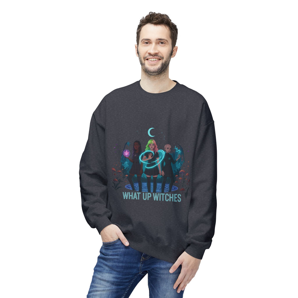 What Up Witches 3 - Crewneck Unisex Sweatshirt - Cozy Halloween Apparel