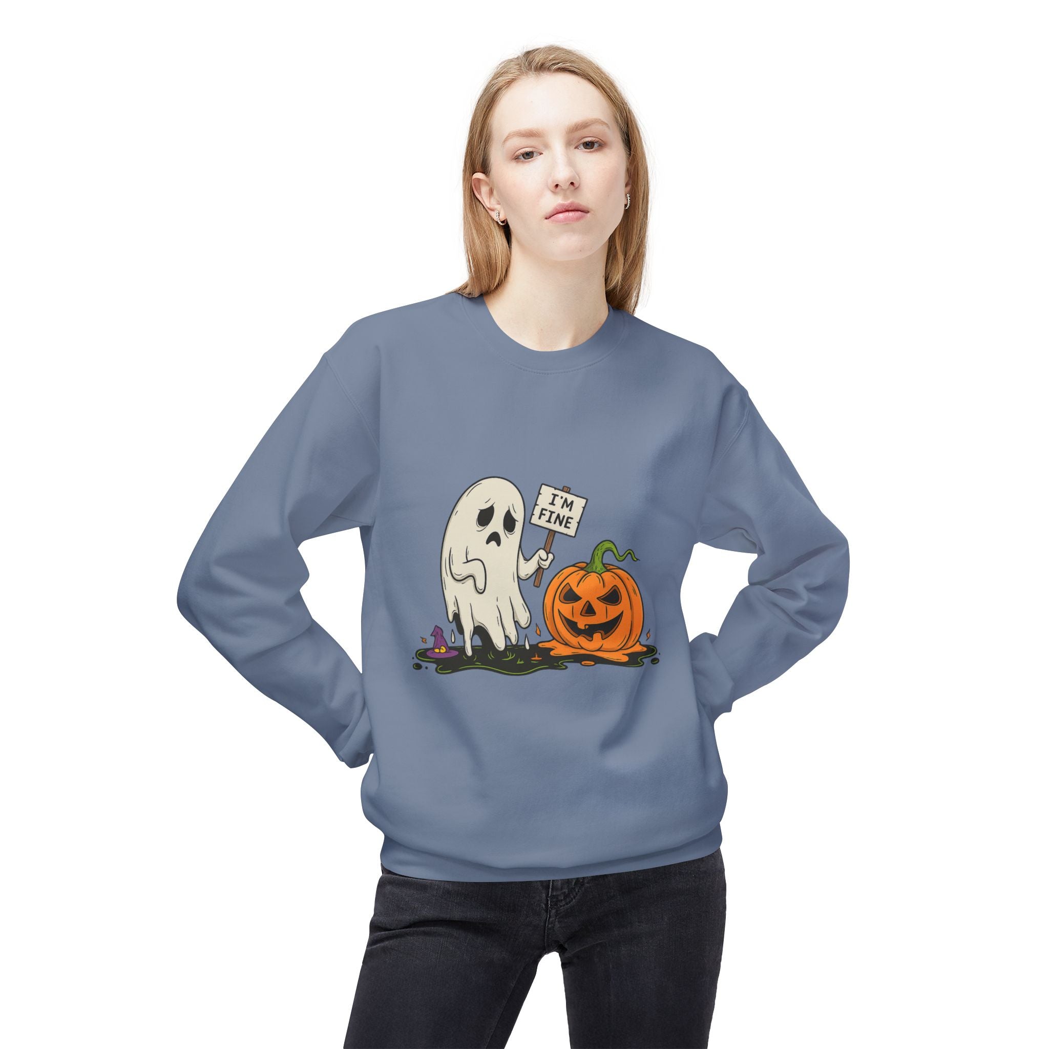 I'm Fine 1 - Crewneck Unisex Sweatshirt - Cozy Halloween Apparel