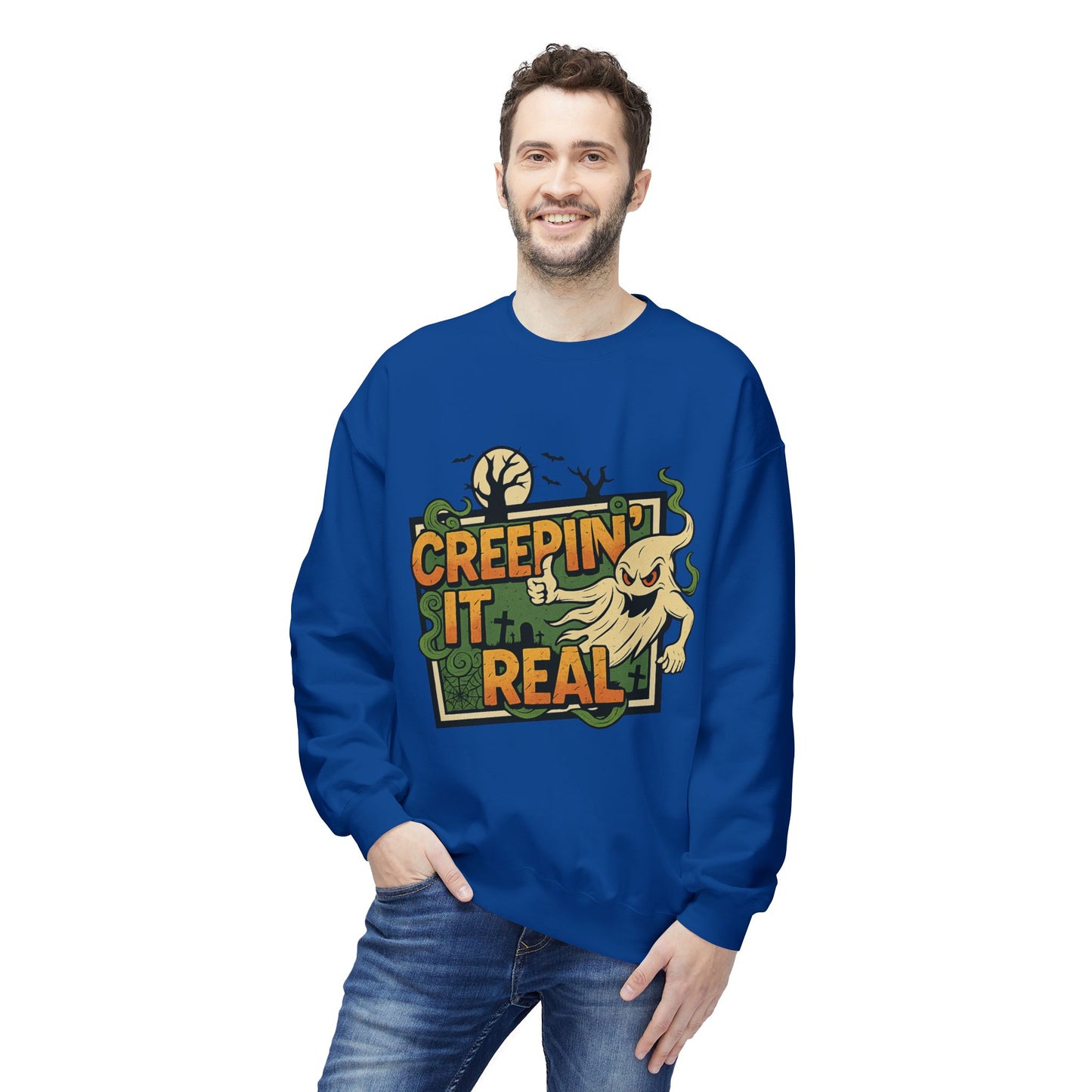 Creepin’ It Real 1- Crewneck Unisex Sweatshirt - Cozy Halloween Apparel