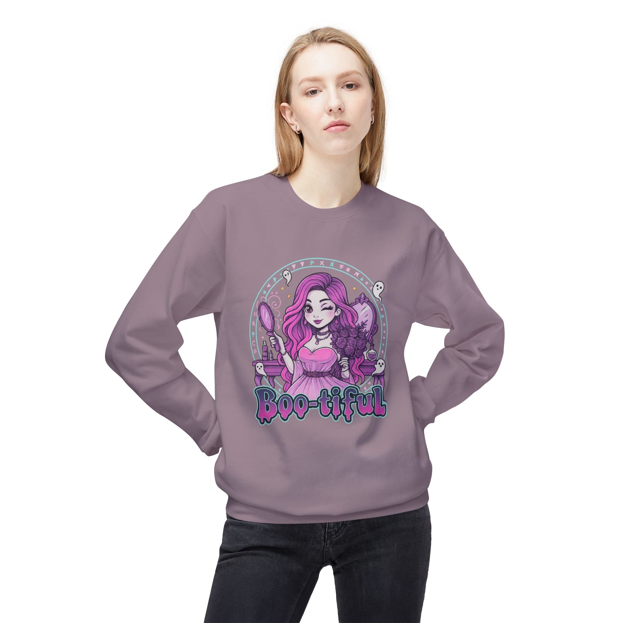 Boo-tiful 3- Gothic Witch Crewneck Unisex Sweatshirt - Cozy Halloween Apparel