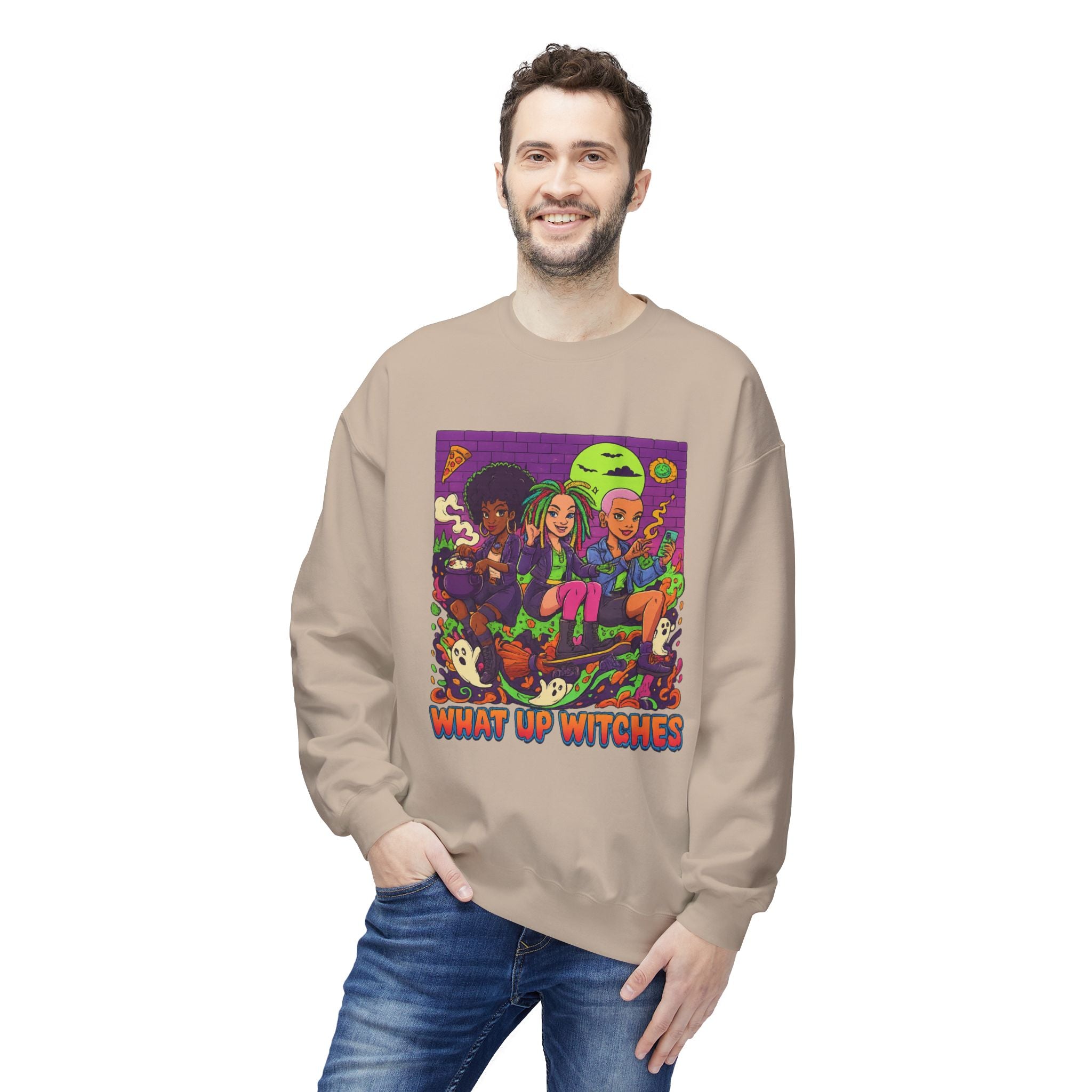 What Up Witches 1 - Crewneck Unisex Sweatshirt - Cozy Halloween Apparel