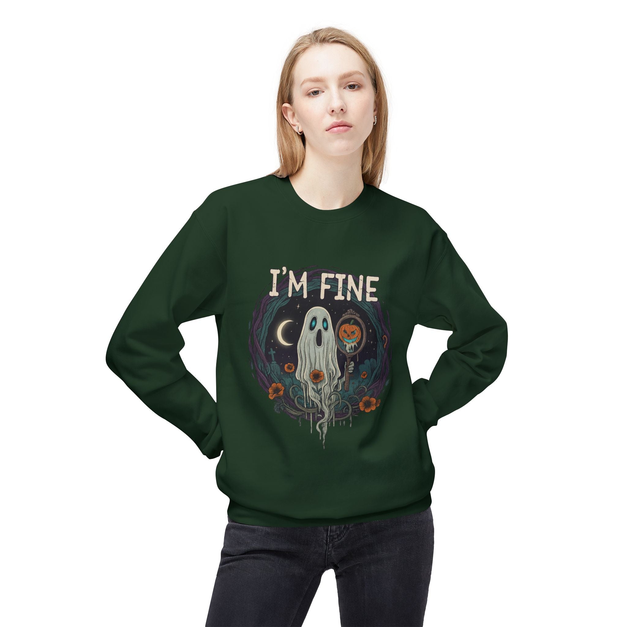 I'm Fine 2 - Crewneck Unisex Sweatshirt - Cozy Halloween Apparel